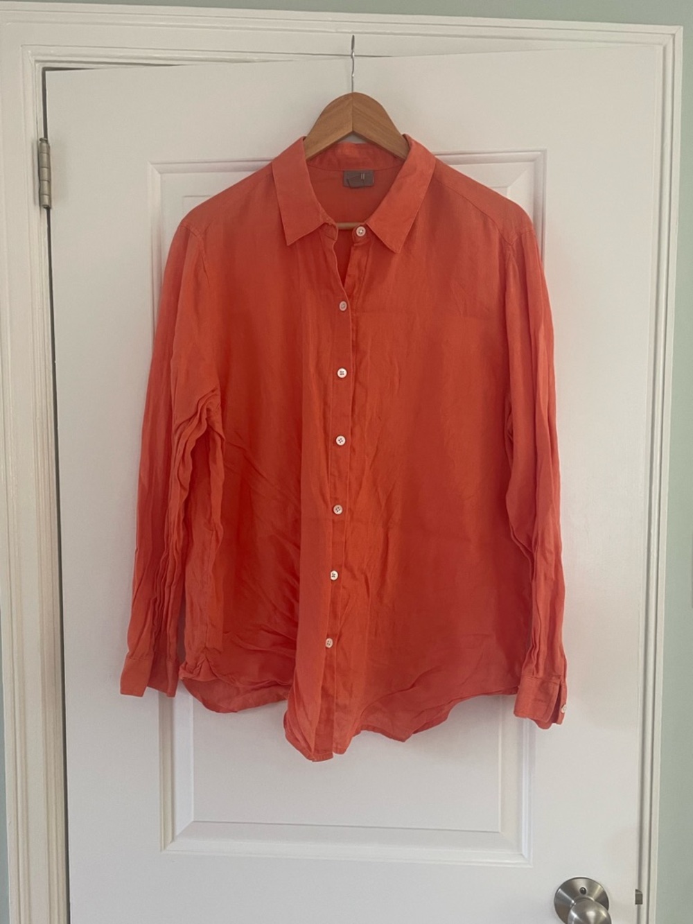 J. Jill orange 100% linen button down (size L)